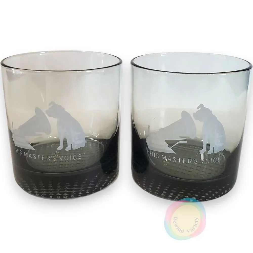 Vintage RCA Victor Smokey Gray Tumbler Glasses Pair
